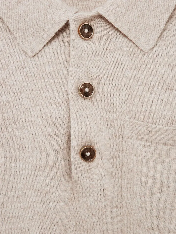 Reiss Polo Shirts Ralphy Buttoned Linen Polo Oatmeal 8211 Children