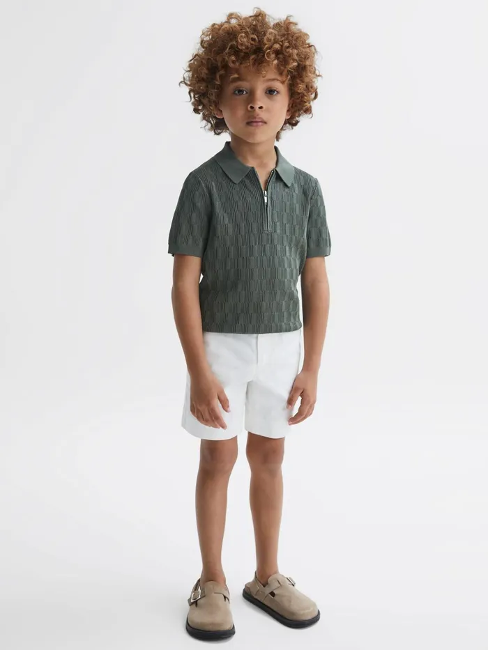 Reiss Polo Shirts Ubud HalfZip Textured Polo TShirt Green 8211 Children