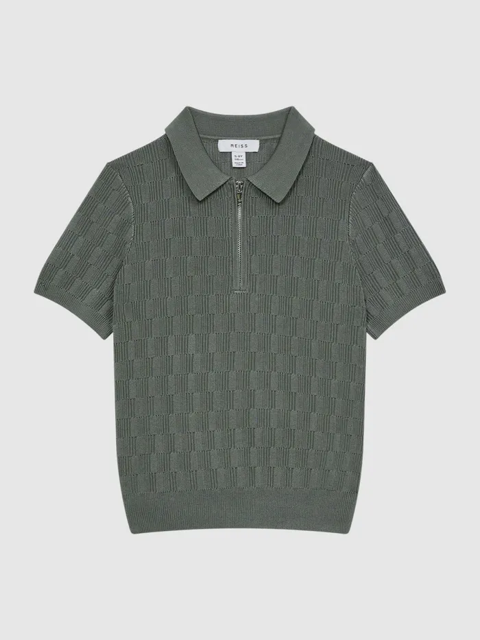 Reiss Polo Shirts Ubud HalfZip Textured Polo TShirt Green 8211 Children