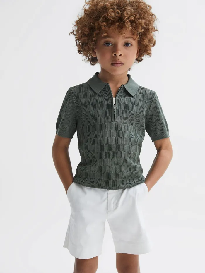 Reiss Polo Shirts Ubud HalfZip Textured Polo TShirt Green 8211 Children