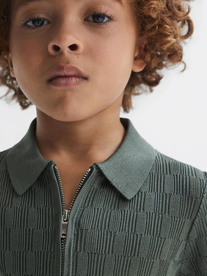 Reiss Polo Shirts Ubud HalfZip Textured Polo TShirt Green 8211 Children