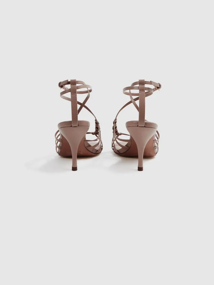 Reiss Sandals Eva Leather Strappy Heels Taupe 8211 Women