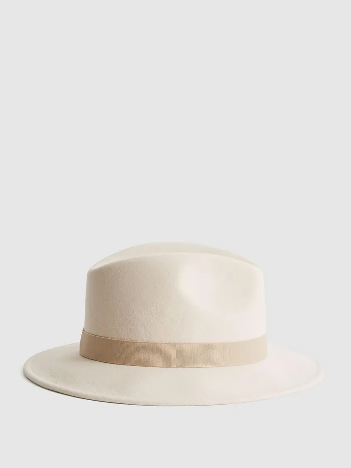 Reiss Scarves Hats and Gloves Ashbourne Wool Fedora Hat Ivory 8211 Women