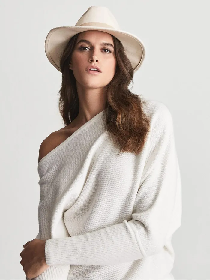 Reiss Scarves Hats and Gloves Ashbourne Wool Fedora Hat Ivory 8211 Women