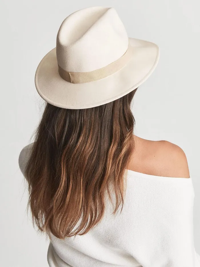 Reiss Scarves Hats and Gloves Ashbourne Wool Fedora Hat Ivory 8211 Women