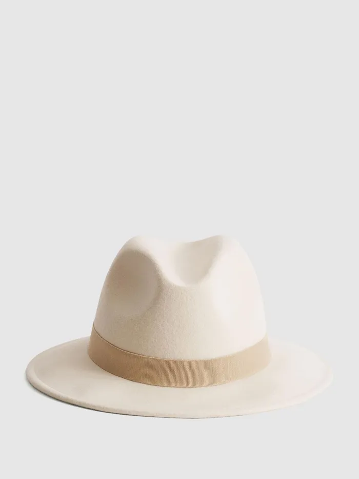 Reiss Scarves Hats and Gloves Ashbourne Wool Fedora Hat Ivory 8211 Women