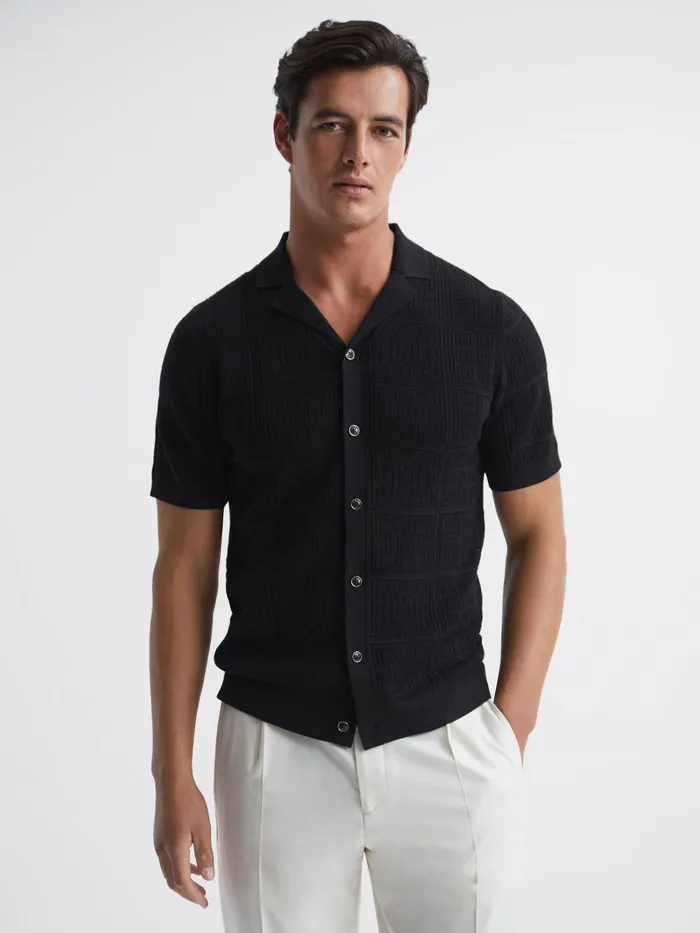Reiss Shirts Amersham Textured Button Through Shirt Black 8211 Men