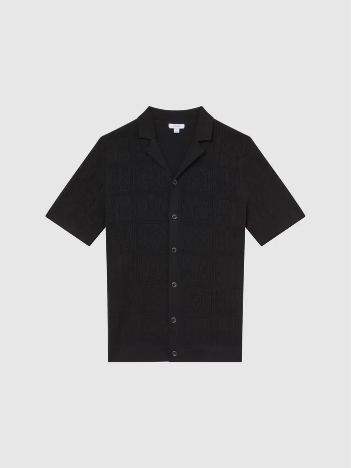 Reiss Shirts Amersham Textured Button Through Shirt Black 8211 Men