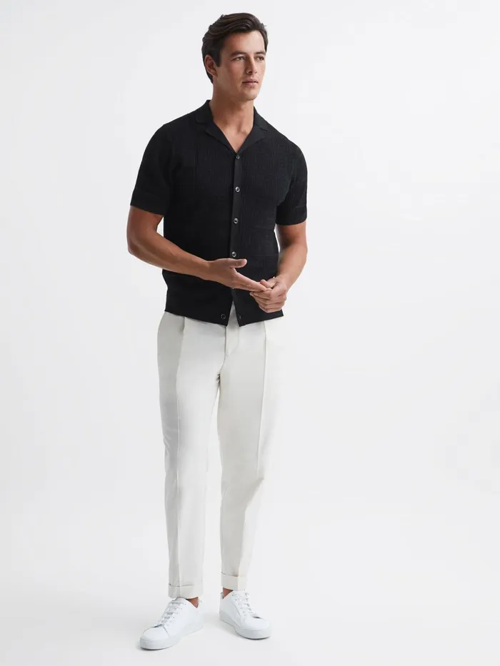 Reiss Shirts Amersham Textured Button Through Shirt Black 8211 Men