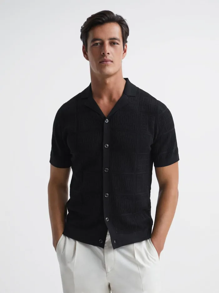Reiss Shirts Amersham Textured Button Through Shirt Black 8211 Men