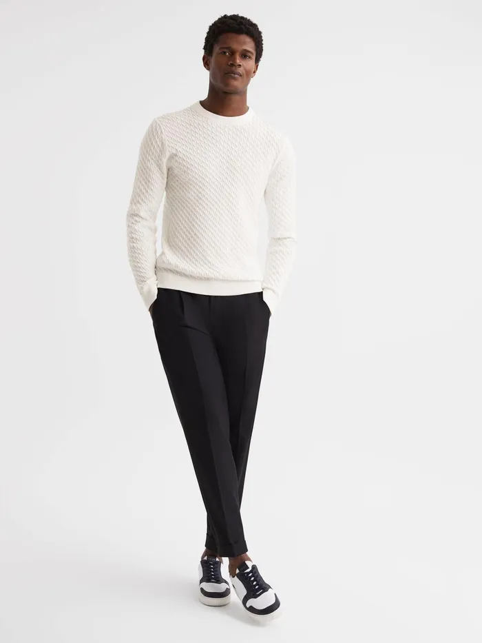 Reiss Shirts Arran Crew Neck Cable Knit Jumper Dark Forest Green 8211 Men