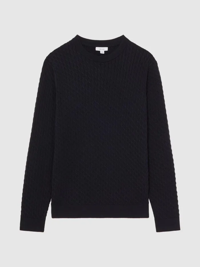 Reiss Shirts Arran Crew Neck Cable Knit Jumper Navy 8211 Men
