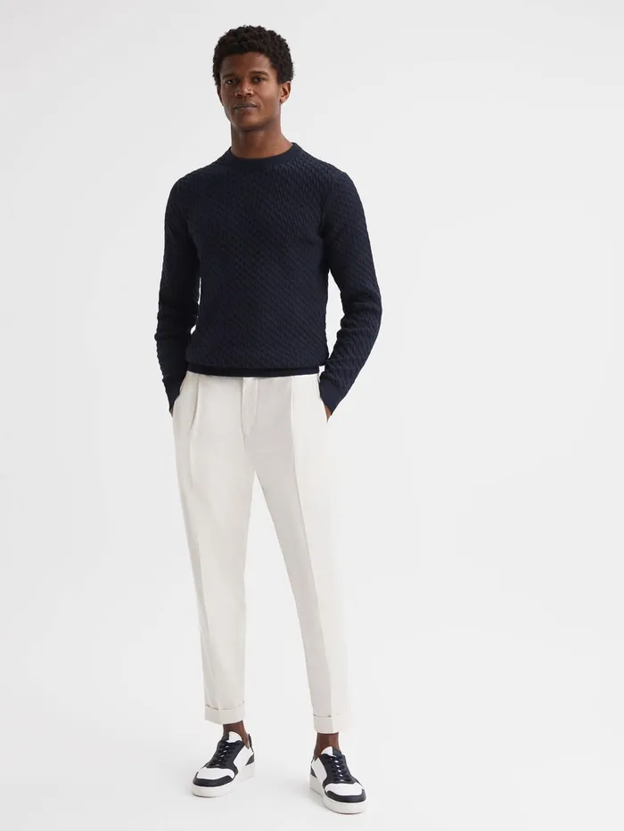 Reiss Shirts Arran Crew Neck Cable Knit Jumper Navy 8211 Men