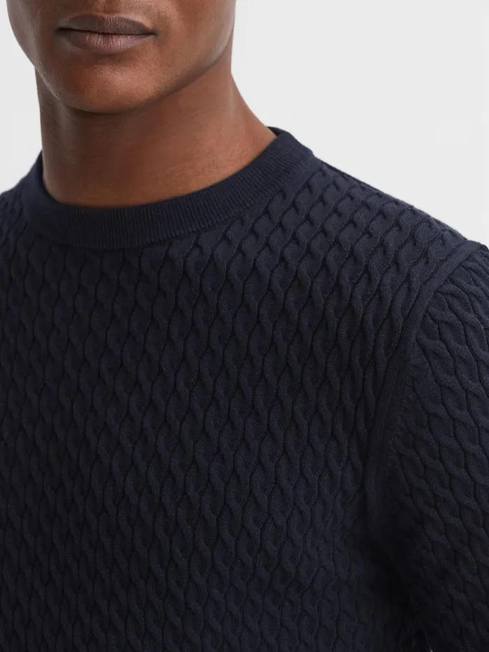 Reiss Shirts Arran Crew Neck Cable Knit Jumper Navy 8211 Men