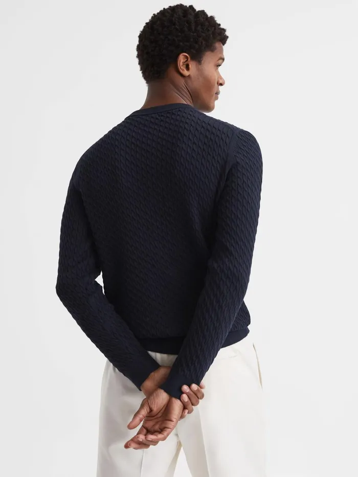 Reiss Shirts Arran Crew Neck Cable Knit Jumper Navy 8211 Men