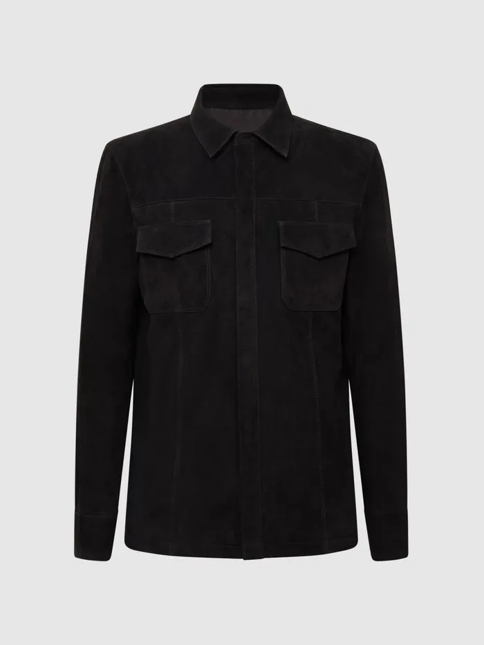 Reiss Shirts Baltimore PAIGE Twin Pocket Suede Overshirt Black 8211 Men