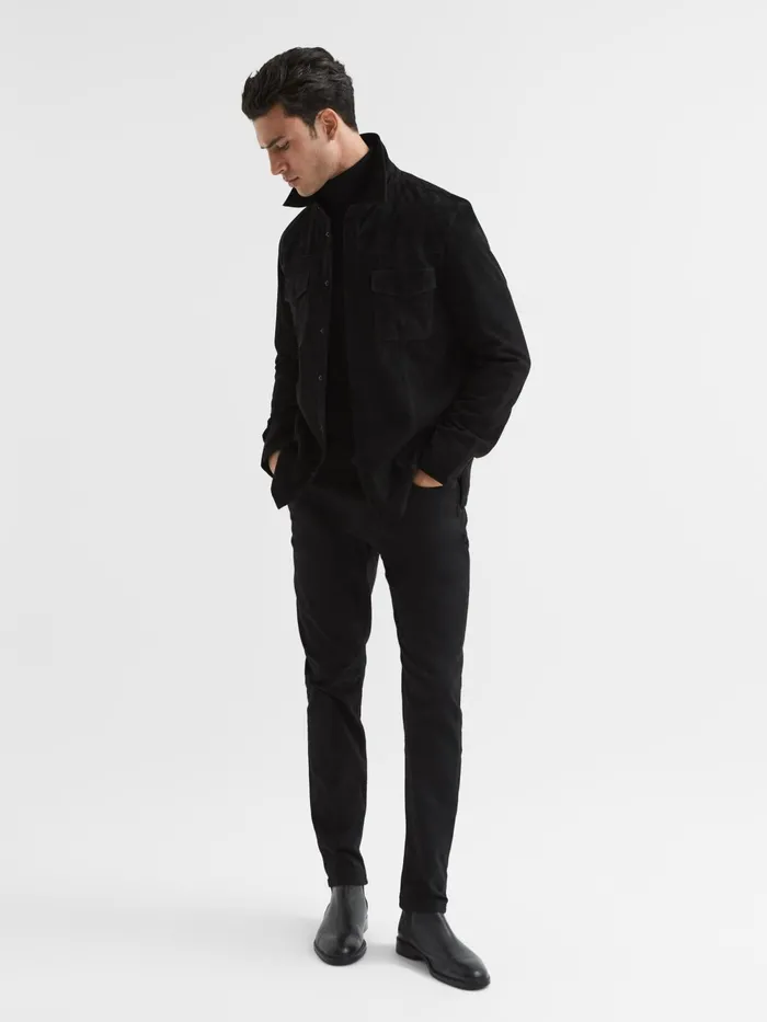 Reiss Shirts Baltimore PAIGE Twin Pocket Suede Overshirt Black 8211 Men
