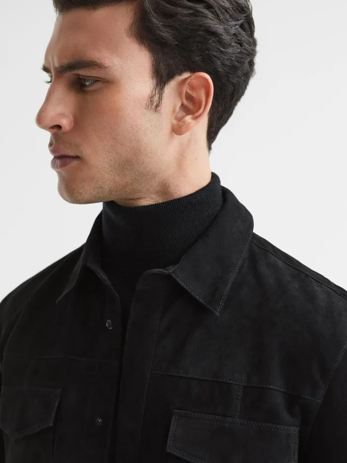 Reiss Shirts Baltimore PAIGE Twin Pocket Suede Overshirt Black 8211 Men