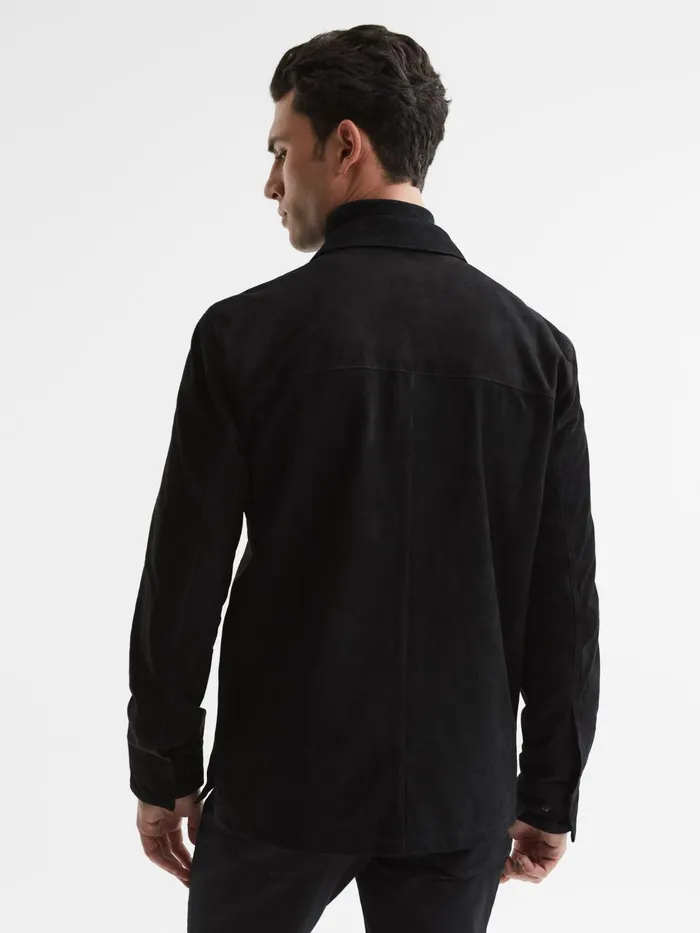 Reiss Shirts Baltimore PAIGE Twin Pocket Suede Overshirt Black 8211 Men