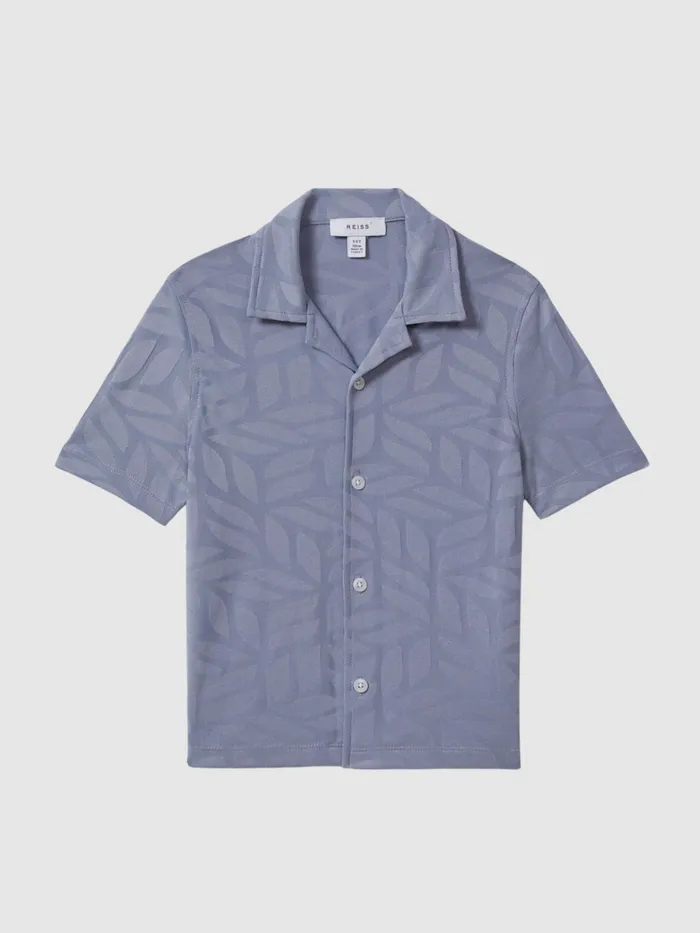 Reiss Shirts Basswood Printed Cuban Collar Button Through TShirt Blue 8211 Children
