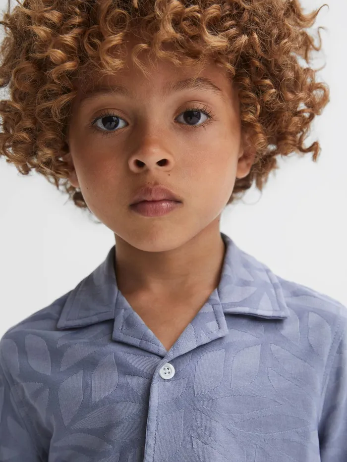 Reiss Shirts Basswood Printed Cuban Collar Button Through TShirt Blue 8211 Children