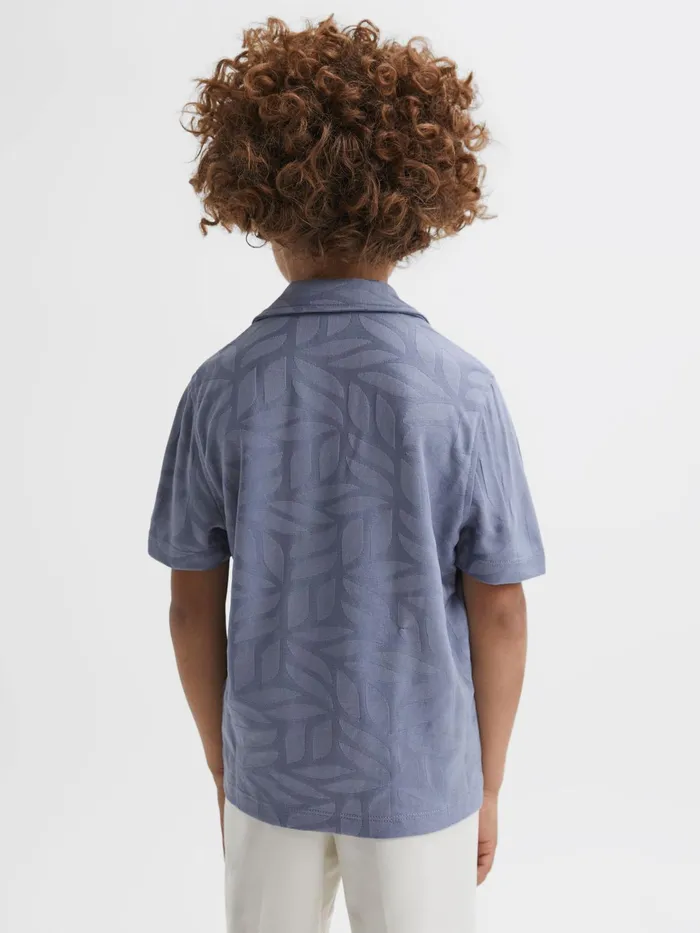 Reiss Shirts Basswood Printed Cuban Collar Button Through TShirt Blue 8211 Children