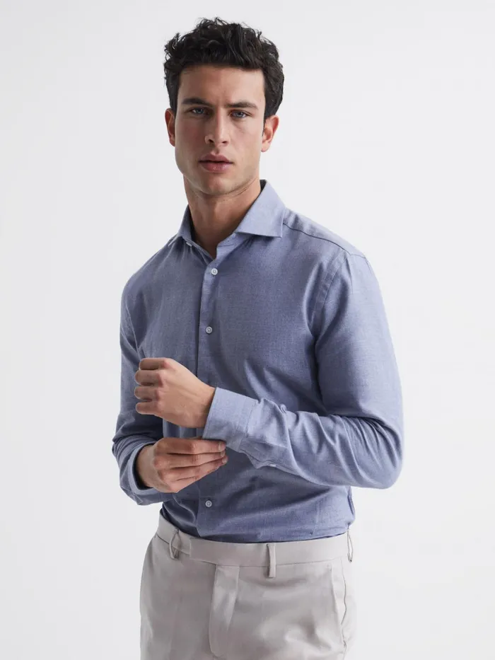 Reiss Shirts Belief Slim Fit Flannel Shirt Soft Blue 8211 Men