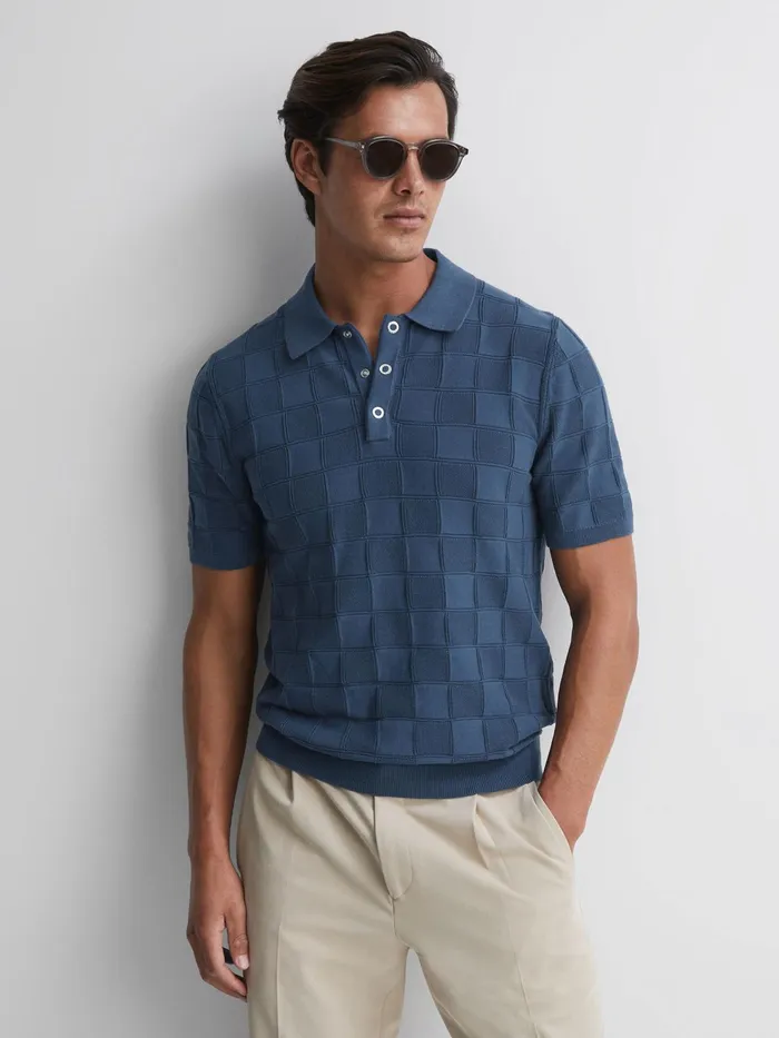 Reiss Shirts Blaze Cotton PressStud Polo TShirt Airforce Blue 8211 Men
