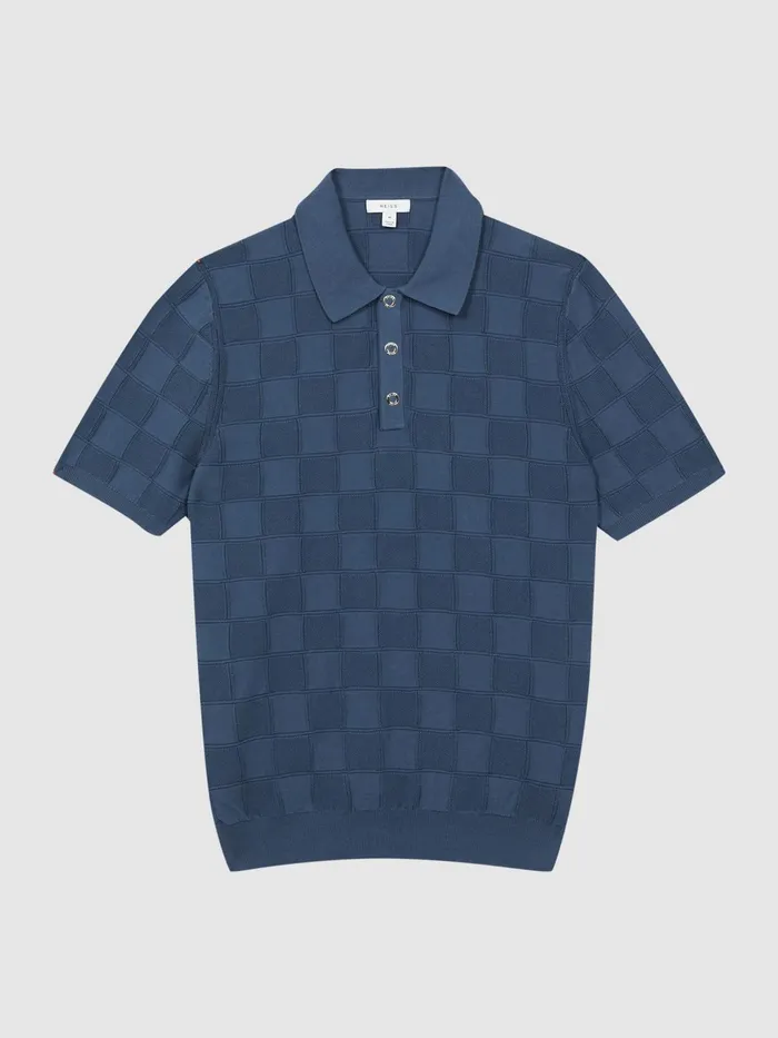 Reiss Shirts Blaze Cotton PressStud Polo TShirt Airforce Blue 8211 Men
