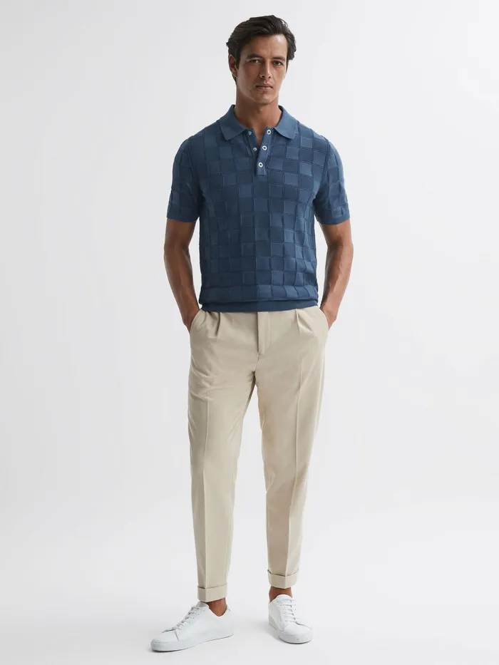 Reiss Shirts Blaze Cotton PressStud Polo TShirt Airforce Blue 8211 Men
