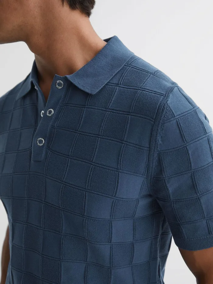 Reiss Shirts Blaze Cotton PressStud Polo TShirt Airforce Blue 8211 Men