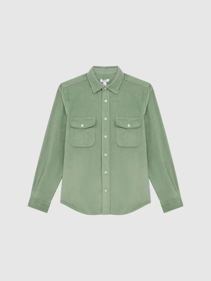 Reiss Shirts Bonucci Corduroy Twin Pocket Overshirt Sage 8211 Men