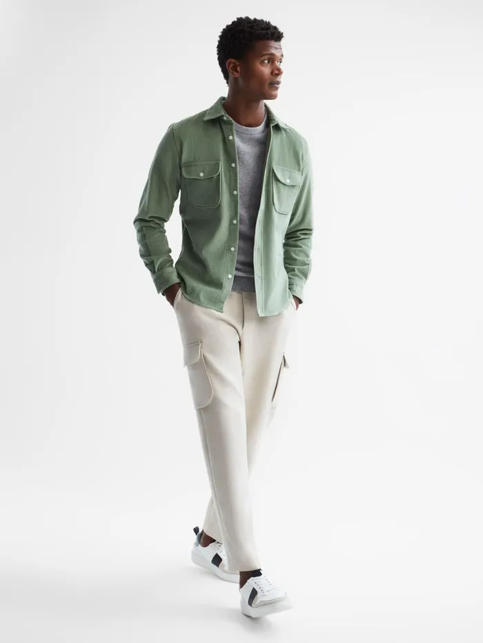 Reiss Shirts Bonucci Corduroy Twin Pocket Overshirt Sage 8211 Men