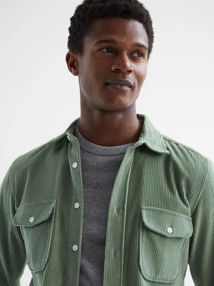 Reiss Shirts Bonucci Corduroy Twin Pocket Overshirt Sage 8211 Men