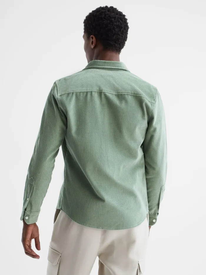 Reiss Shirts Bonucci Corduroy Twin Pocket Overshirt Sage 8211 Men