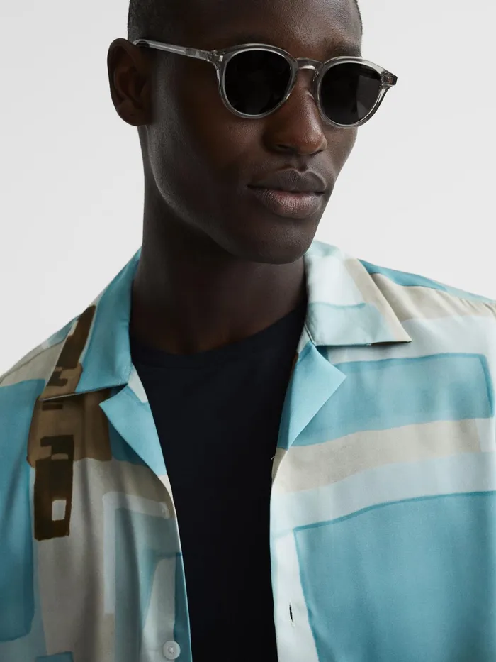 Reiss Shirts Deekay Cuban Collar Abstract Print Shirt Soft Blue 8211 Men