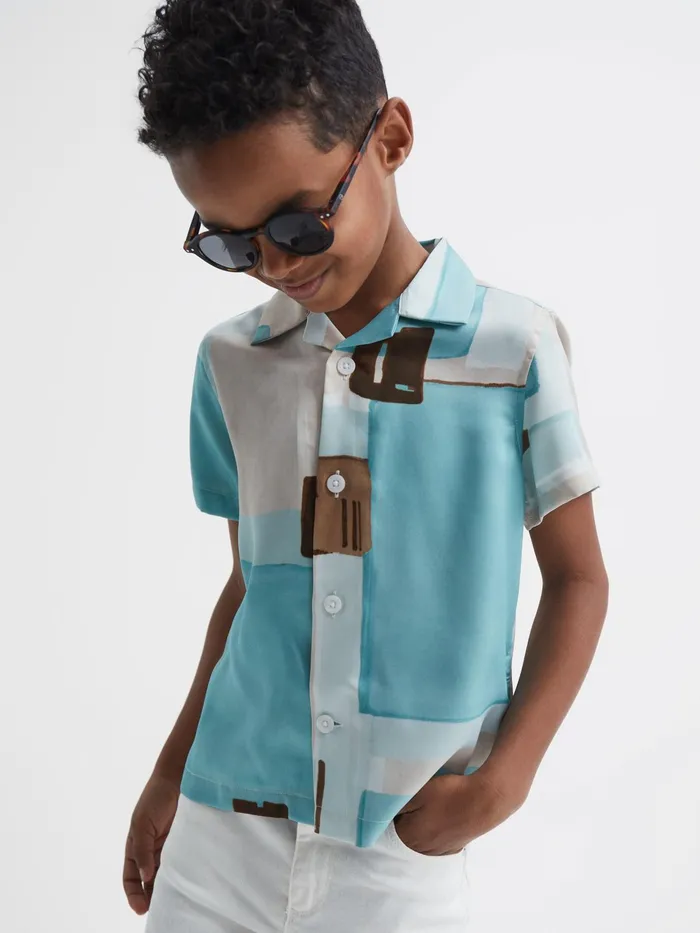 Reiss Shirts Deekay Slim Fit Cuban Collar Abstract Print Shirt Teal 8211 Children Reiss Shirts Deekay Slim Fit Cuban Collar Abstract Print Shirt Teal 8211 Children