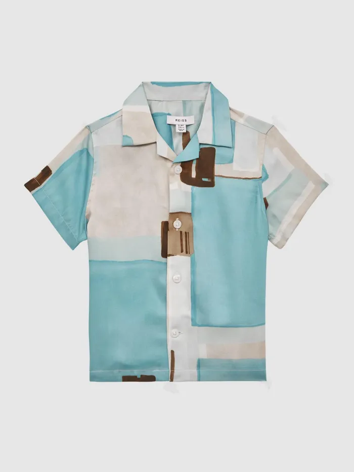 Reiss Shirts Deekay Slim Fit Cuban Collar Abstract Print Shirt Teal 8211 Children