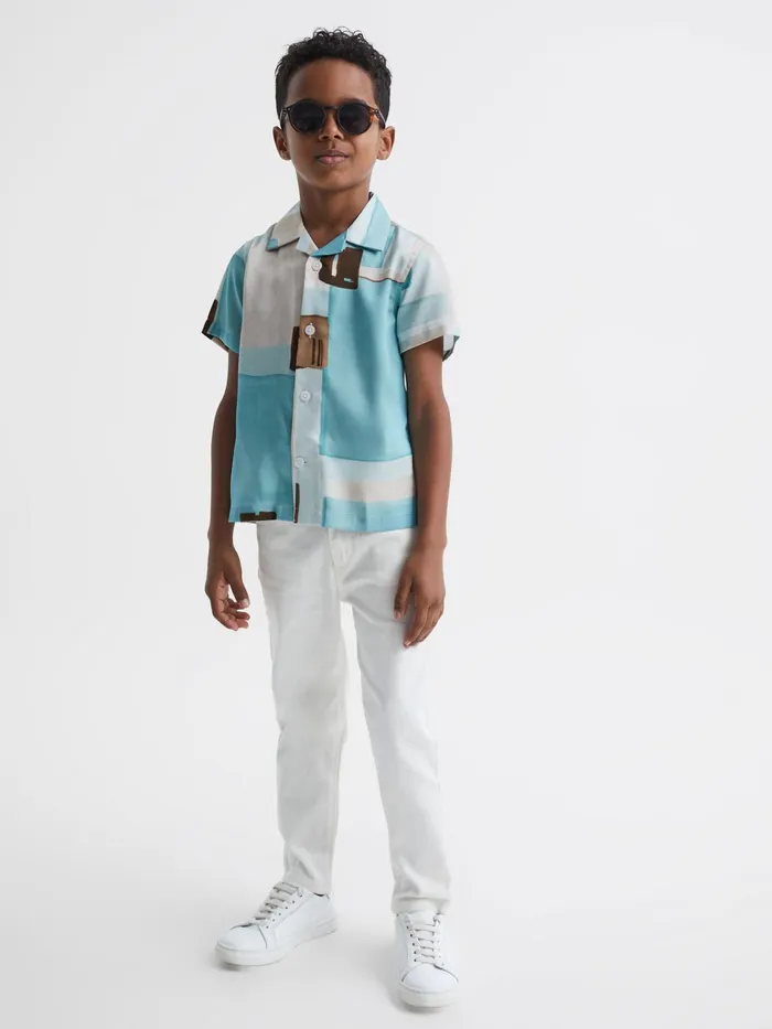 Reiss Shirts Deekay Slim Fit Cuban Collar Abstract Print Shirt Teal 8211 Children