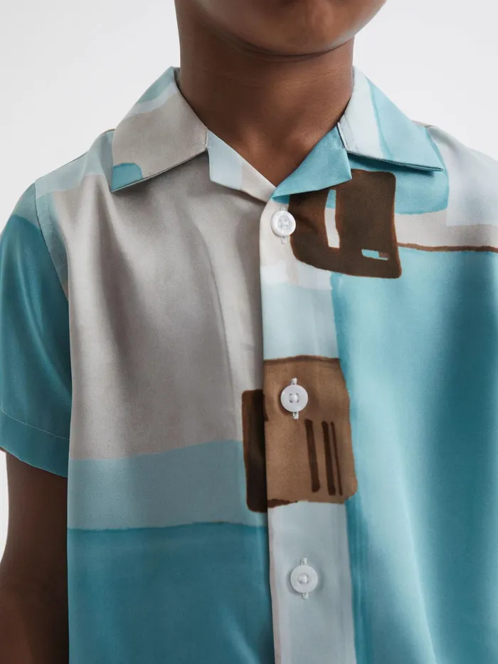 Reiss Shirts Deekay Slim Fit Cuban Collar Abstract Print Shirt Teal 8211 Children
