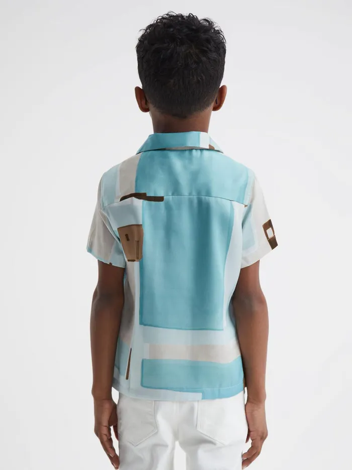 Reiss Shirts Deekay Slim Fit Cuban Collar Abstract Print Shirt Teal 8211 Children