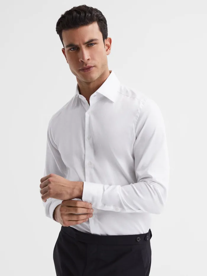 Reiss Shirts Frontier Cotton Satin Stretch Slim Fit Shirt White 8211 Men