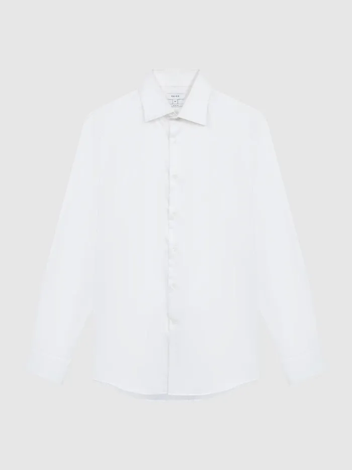 Reiss Shirts Frontier Cotton Satin Stretch Slim Fit Shirt White 8211 Men