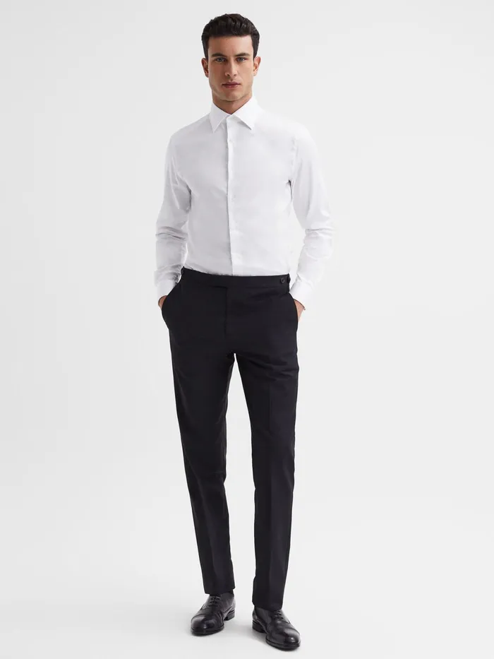 Reiss Shirts Frontier Cotton Satin Stretch Slim Fit Shirt White 8211 Men