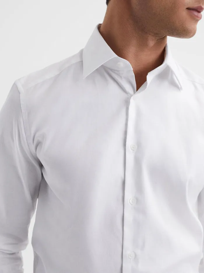 Reiss Shirts Frontier Cotton Satin Stretch Slim Fit Shirt White 8211 Men