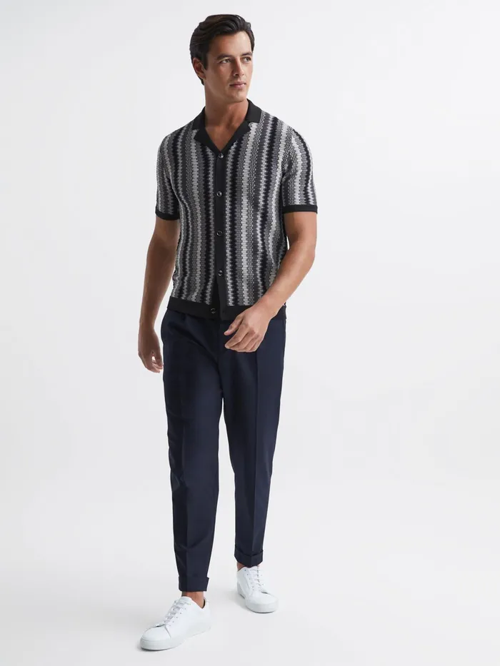 Reiss Shirts Gibbon Cuban Collar Striped Button Through Shirt Anthrasite 8211 Men