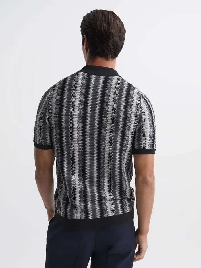 Reiss Shirts Gibbon Cuban Collar Striped Button Through Shirt Anthrasite 8211 Men