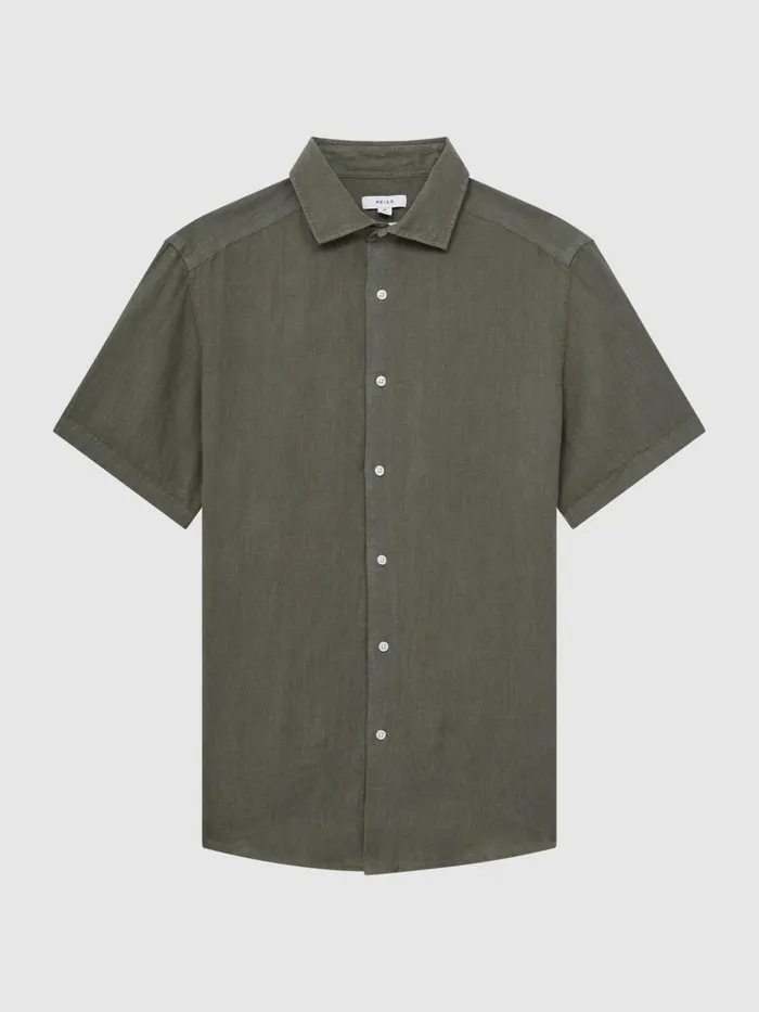 Reiss Shirts Holiday Linen Slim Fit Shirt Olive 8211 Men
