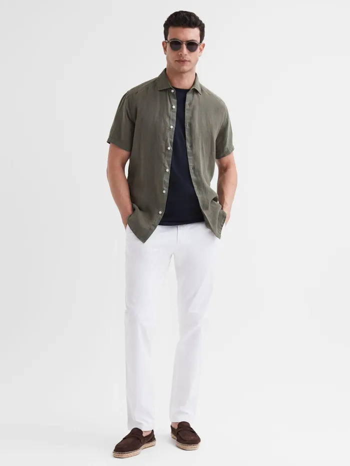Reiss Shirts Holiday Linen Slim Fit Shirt Olive 8211 Men