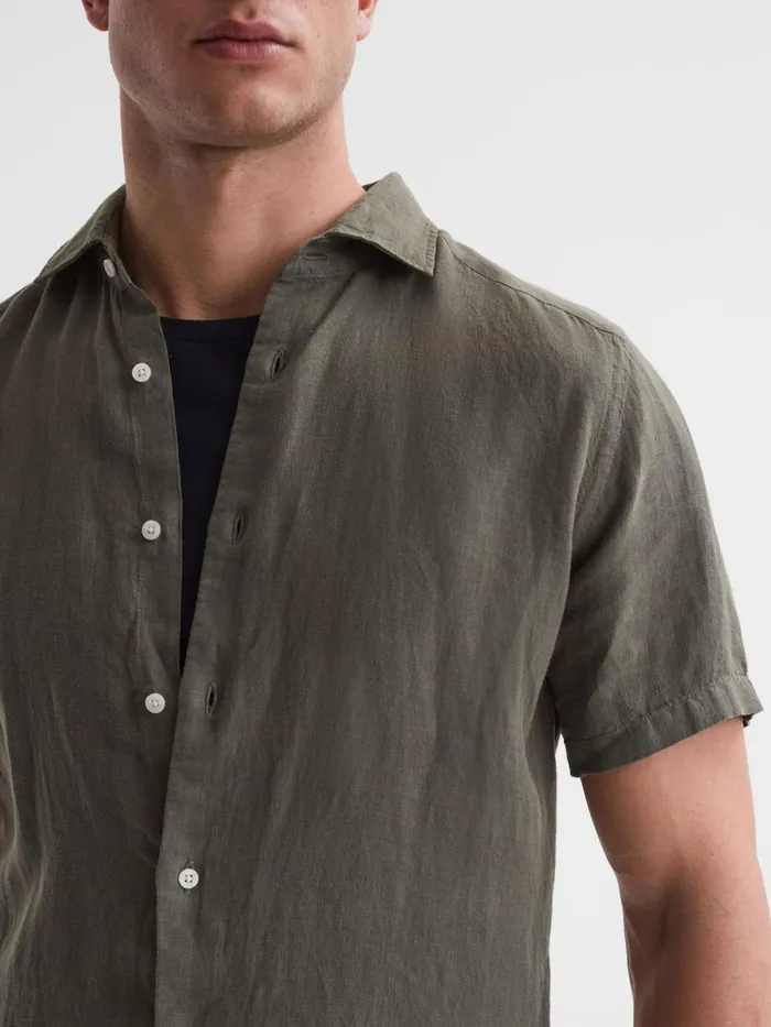 Reiss Shirts Holiday Linen Slim Fit Shirt Olive 8211 Men